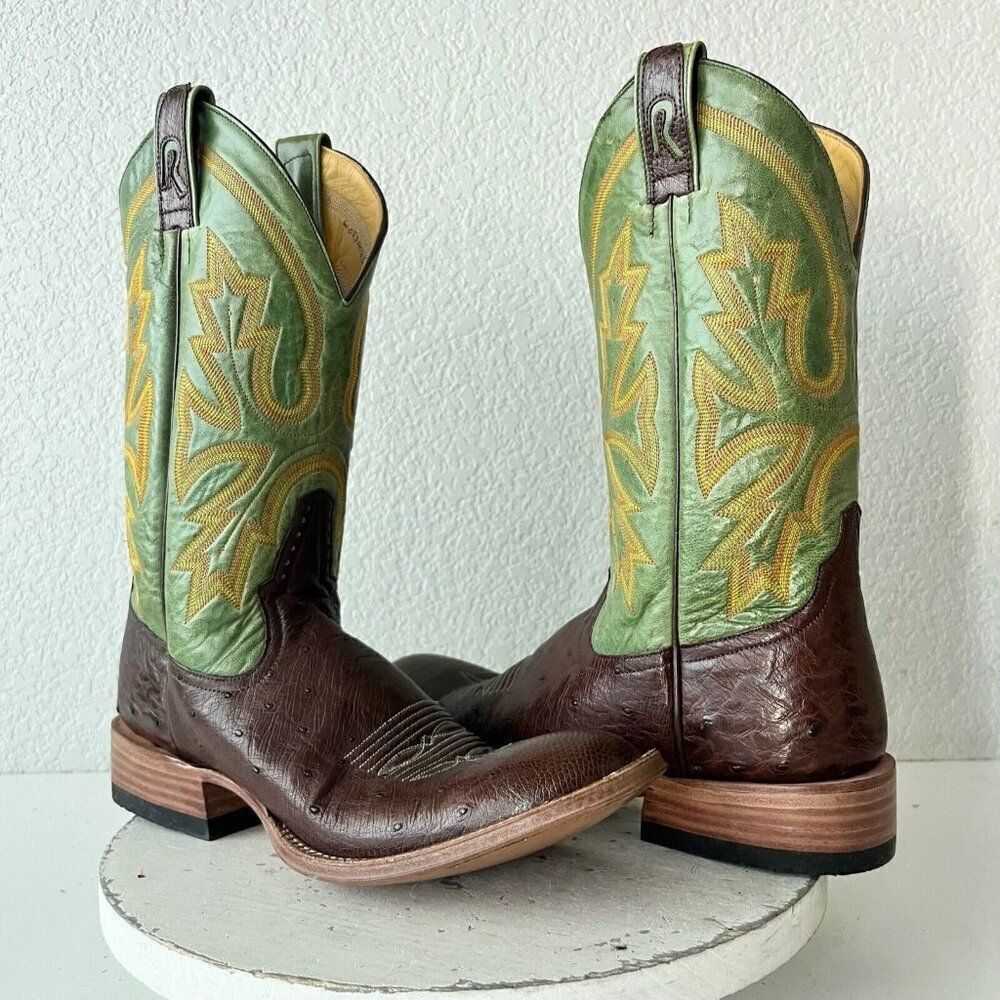 Rod Patrick Mens Cowboy Boots 11AAAA Brown Smooth Ostrich Leather Sole Round Toe